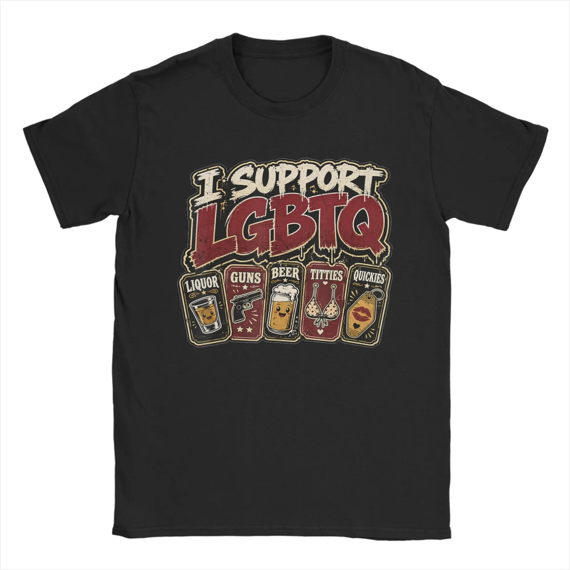 Lustiges T-Shirt mit Aufschrift „I Support LGBTQ Liquor Guns Beer Titties Quickies“, 100 % Baumwolle, O-Ausschnitt, Übergröße 5XL, Kleidung, kurzärmeliges Y2K-T-Shirt