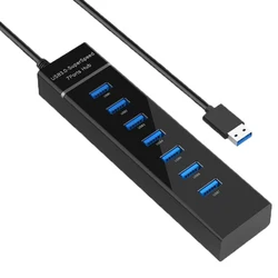7 - Port USB Hub with Dual USB 3.0 and 2.0 Connectivity - Multi - Port Expander with Extended Cable for Computers and Laptops (3.0 USB)