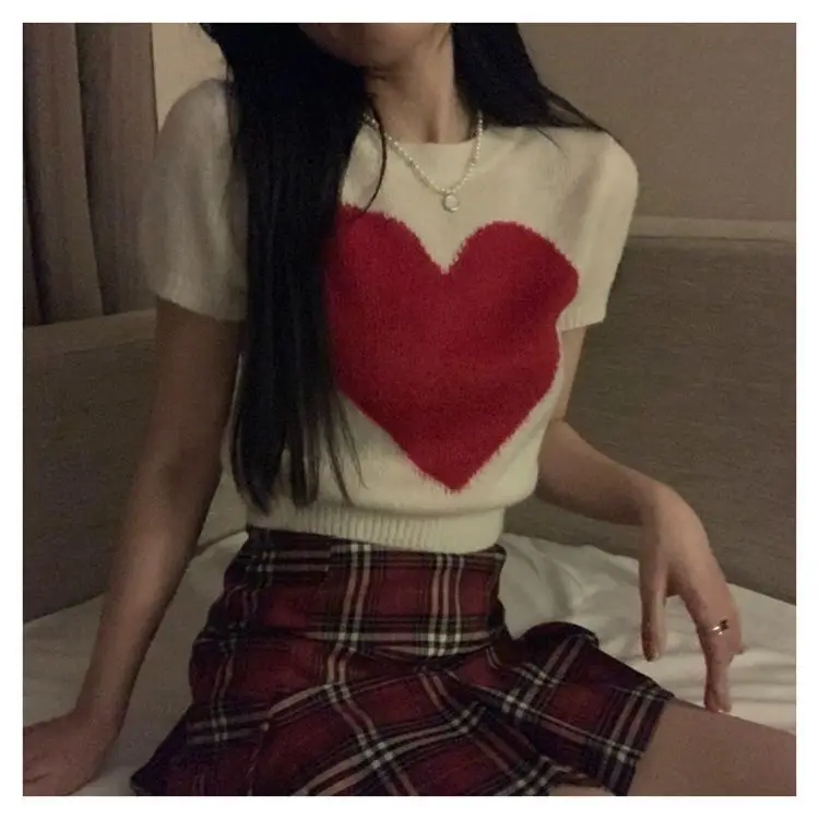 Blusa elegante y juvenil de estilo preppy, blusa de verano para mujer, camiseta de punto dulce, top corto, moda coreana