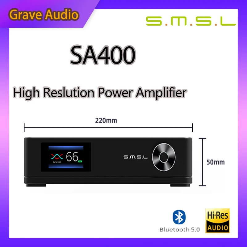 SMSL SA400 블루투스 5.0 전력 증폭기, 고해상도 NJW1195 슈퍼 베이스 프리앰프 출력 APT-X, 원격 제어 포함