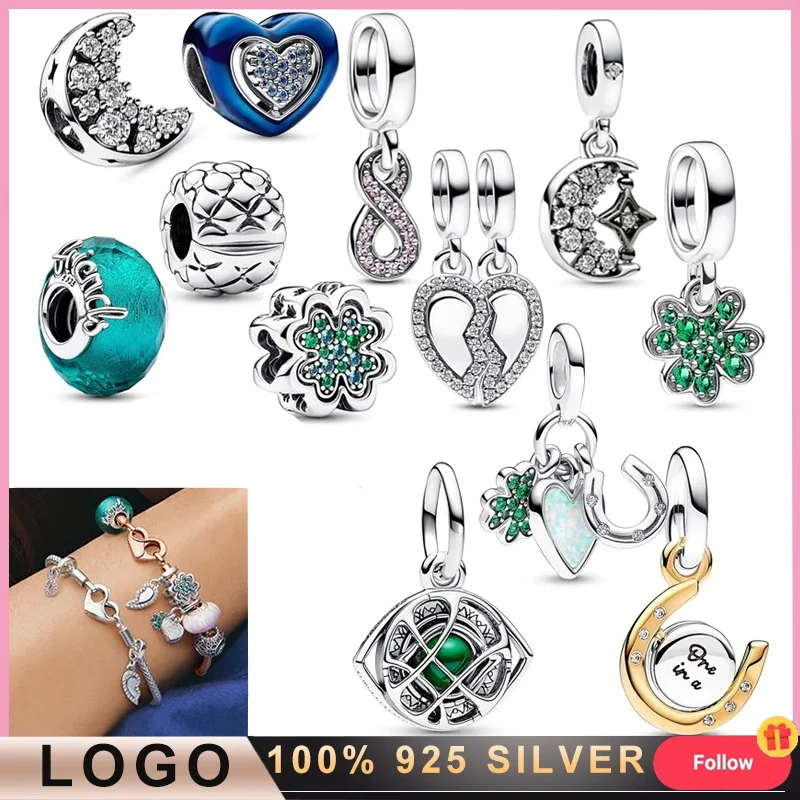 New High Quality Jewelry 925 Silver Shining Star Moon Love Clover Pendant Original Logo DIY Jewelry Gifts Light Luxury Fashion открытка love you to the moon