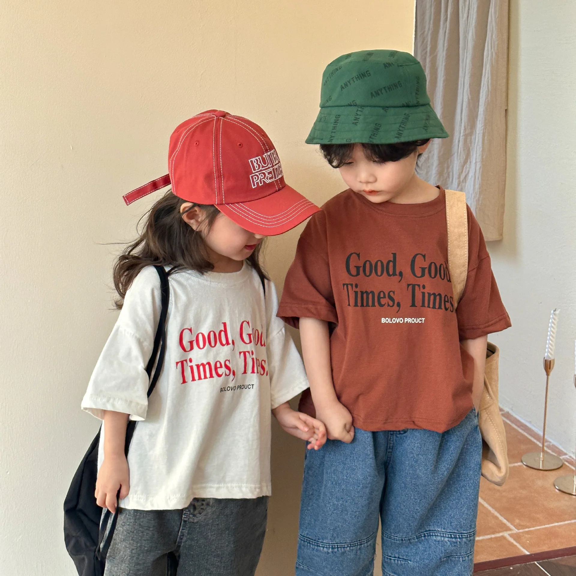 2024 Summer Fashion Loose Girl Children Letter Print T-shirt Boy Baby Cotton Short Sleeve Tees Kid Casual Tops Toddler Clothes 2