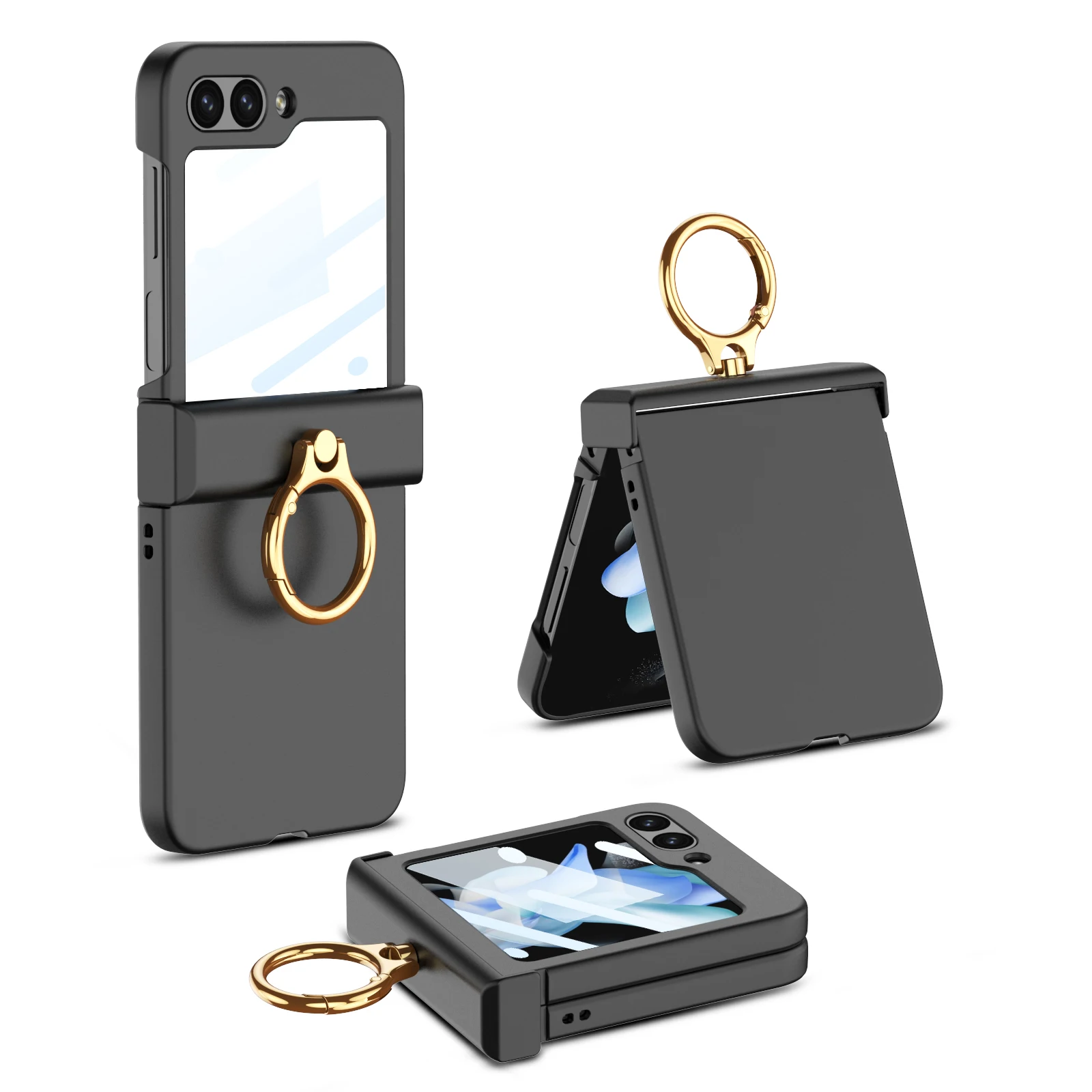 

For Samsung Galaxy Z Flip 5 ZFlip5 Case With Ring Holder Bracelet Hinge Protection All-inclusive Shockproof Hard Cover For Fold5