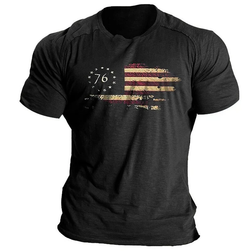 

New Summer Fashion Sports Men's T-shirt US Flag 3D Printed Short Sleeve Round Neck Large T-shirt Casual Cool and Handsome Top
