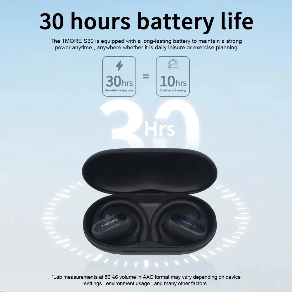 1MORE Fit SE 오픈 이어버드 S30 블루투스 5.3 스포츠 헤드셋, 듀얼 14.2mm 다이내믹 드라이버, 30H 배터리 EF606, 4 ENC 마이크 포함