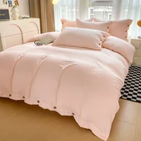 New Arrival Washed Cotton solid color Bedding Set double size for bedroom guest room student three-piece bed sheet quilt cover 4