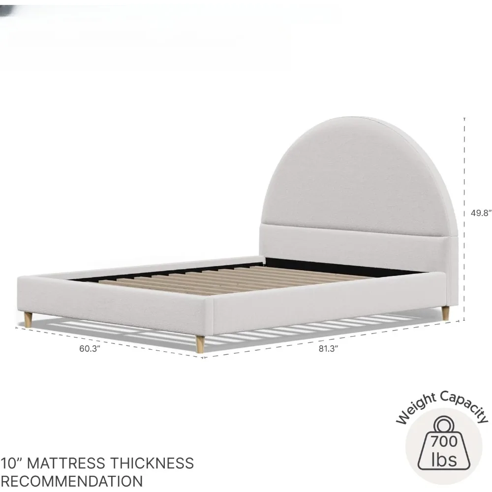 Cloud Bed Frame with Arch Shaped Headboard, Upholstered in Soft Fabric, Platform Beds Frames with Solid Wood Legs, Bed Frame 2