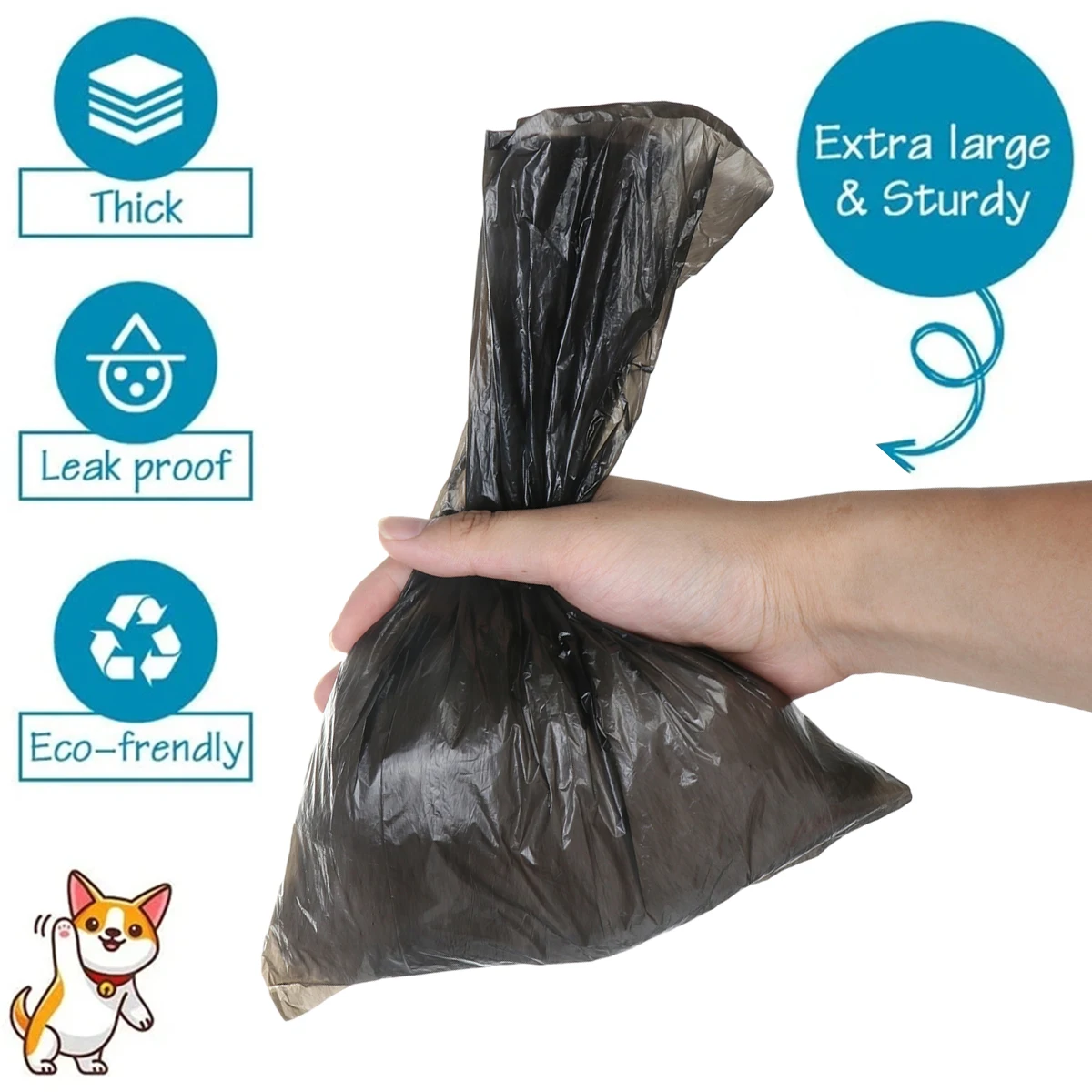Pets Poo Bags Rolls Strong Thick Leakproof Disposable Waste Bin Bags Perfect For Dogs Cats Puppies Walking Road Black Color dog poop bag pet cleaning products