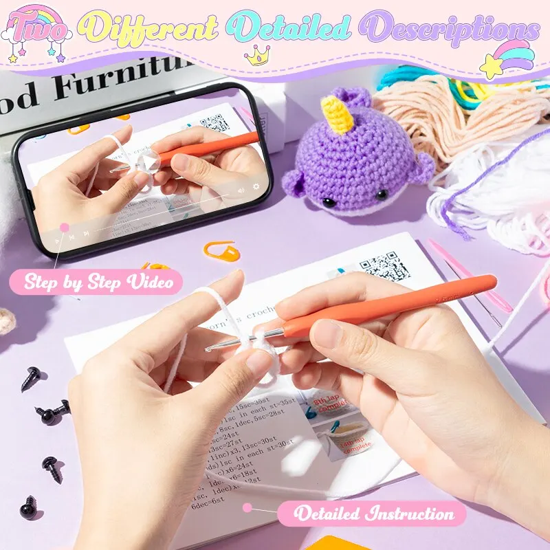 Beginner Crochet Kit for Kids Animals Cotton Crochet Starter Kit DIY Craft Complete Material Pack Knitting Enthusiast Handicraft