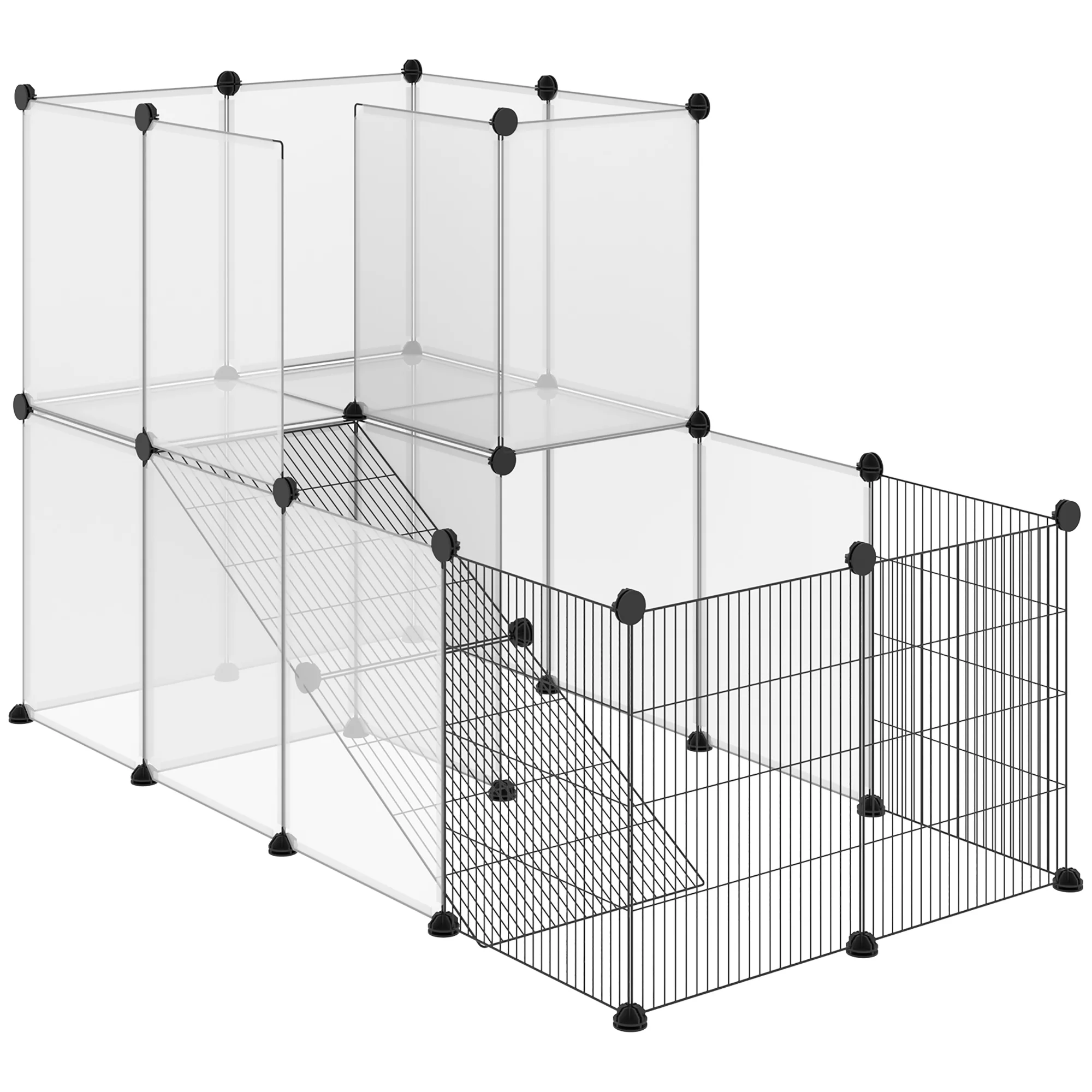 PawHut small animal fence DIY with 21 resin panels and 6 wire panels ...