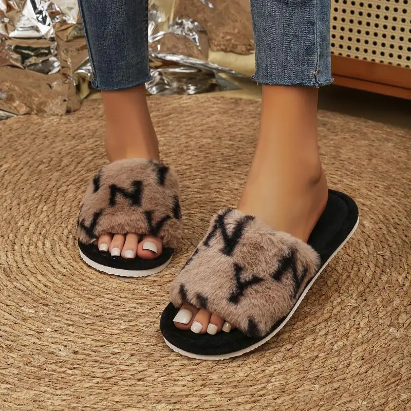 Casual Fluffy Slippers Women House Luxury Designer Shoes Ladies Home Elegant Spring Autumn Fashion Footwear Open Toe Large Size 3