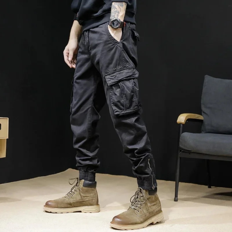 

Men's Cargo Pants Stacked Slim Male Trousers Multipockets Multi Pocket Black Casual with Free Shipping Designer Cheap Cheapest