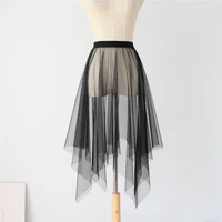 Black White Long Tulle Lace Mesh Skirt Women Petticoat Underskirt Summer Korean Irregular Cover Up Skirt Tutu Skirt For Girl