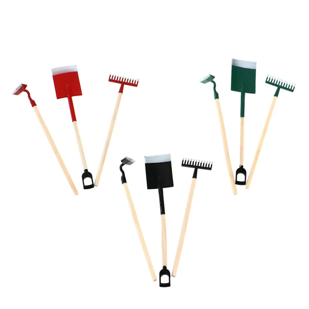 3Pcs 1:12 Dollhouse Dollhouse Miniatures Gardening Shovel DIY Green/black/red Doll Farming Kits Mini Vintage многофункциональная лопата xiaomi nextool multi functional folding shovel mini ne20013