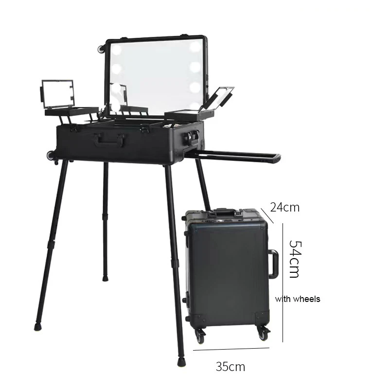 Carrylove Aluminum Frame Cosmetic Case With Lamp Mirror Professional