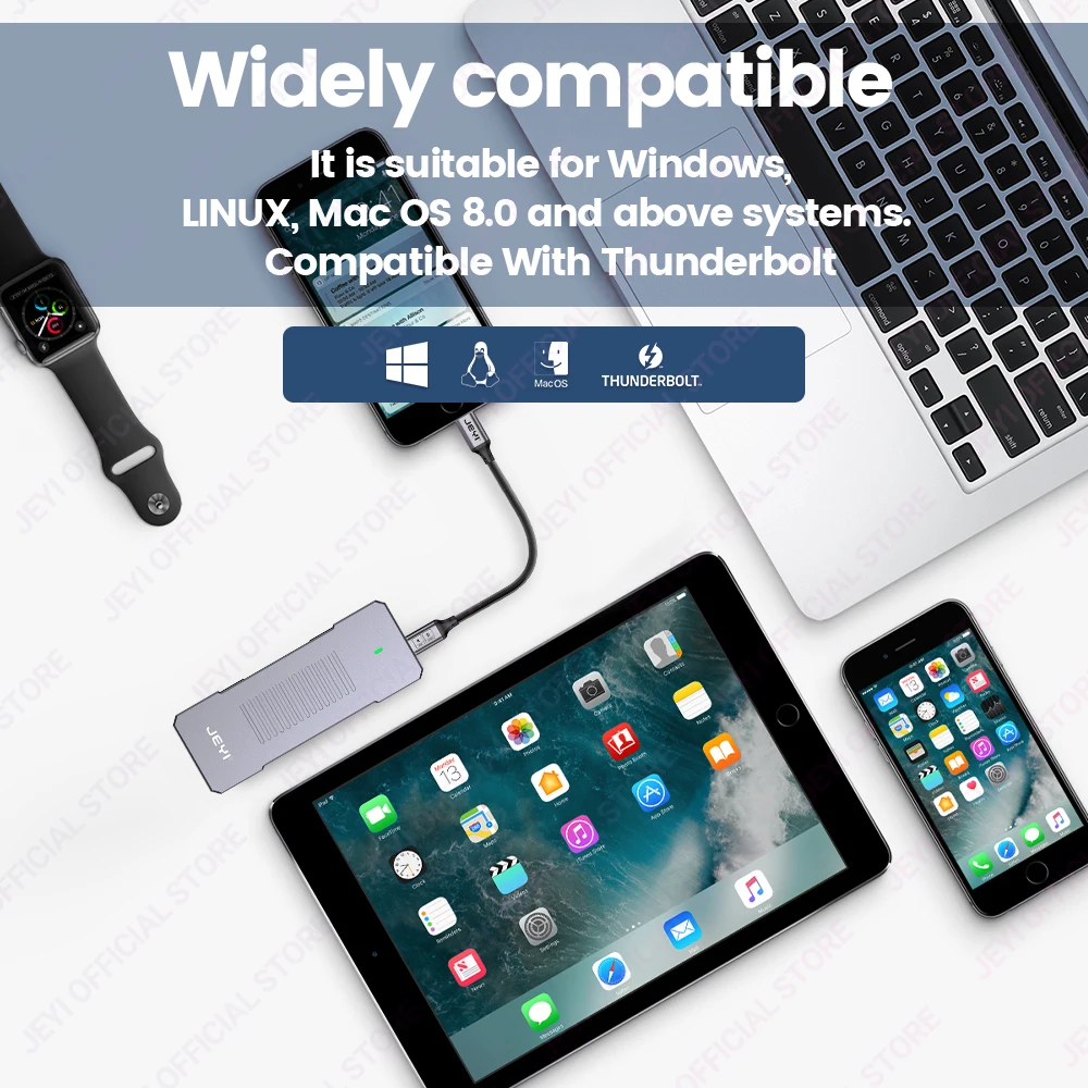 Gabinete Nvme Ngff Usb 3.2 Gen2 Tipo-c Case Ssd 10gbps Suporte m & b Mais m Chaves 2230 42 2260 2280 com Cabo Plano Jeyi22110 M.2 - Imagem 3