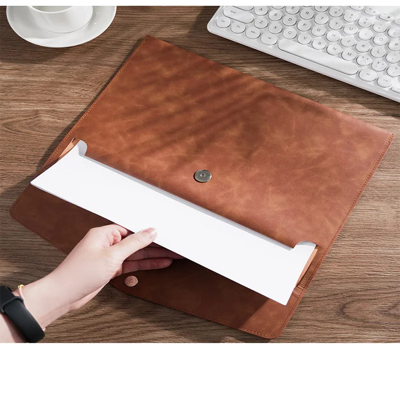 Vintage Leather Document Storage Briefcase - Simple, Waterproof, and Spacious Business Bag