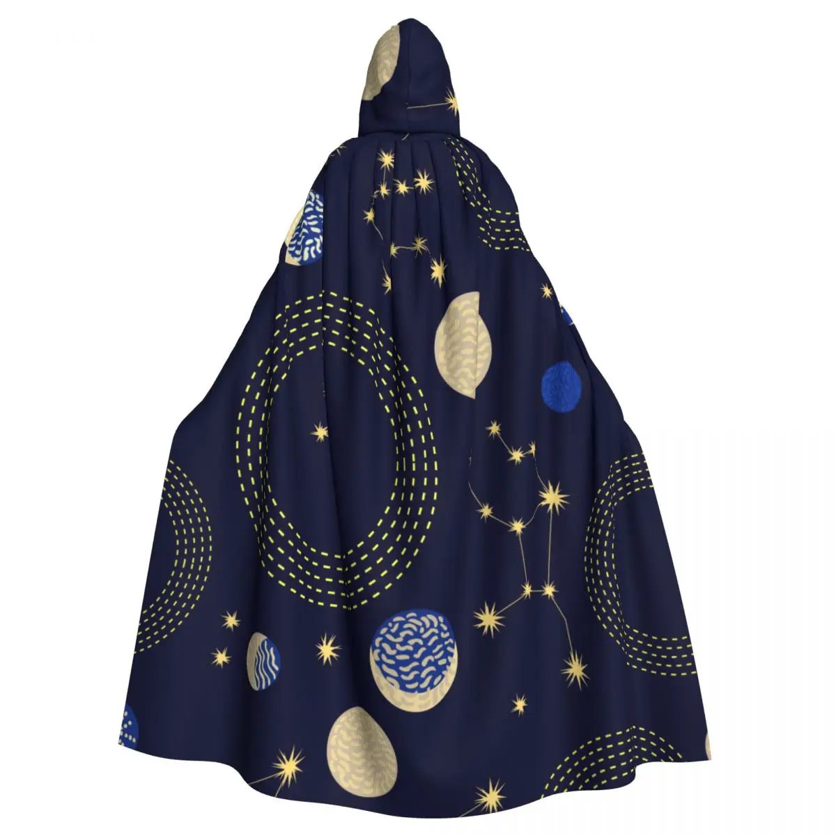 

Hooded Cloak Polyester Unisex Witch Cape Costume Accessory Zodiac Sky Constellations Crescent Moon And Circlres Elf Purim