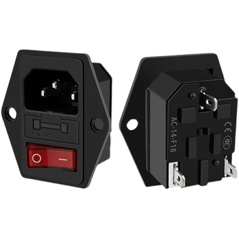IEC 320 C13 C14 AC Inlet Power Plug Socket 250V 10A Fuse Red Lamp Rocker Switch Rewirable 3 Pin Electrical Male Female Connector