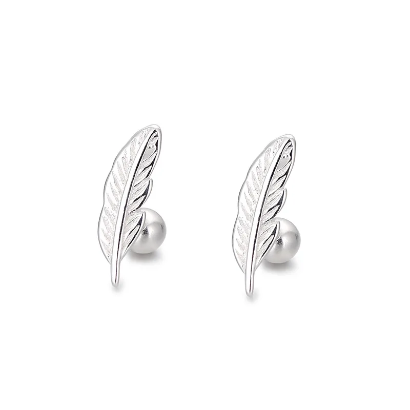 

925 Sterling Silver Earring Simple Feather Turnbuckles Stud Earring For Women Girl Wedding Party Jewelry Gift