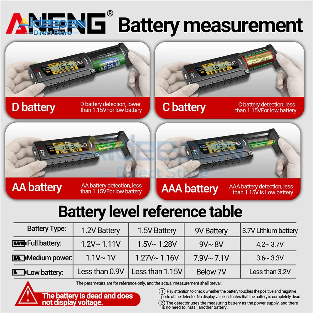 BT167/BT169 Battery Tester Battery Level Detector Level Display 1.2-3/9V 1.2-4.8/9V Testers