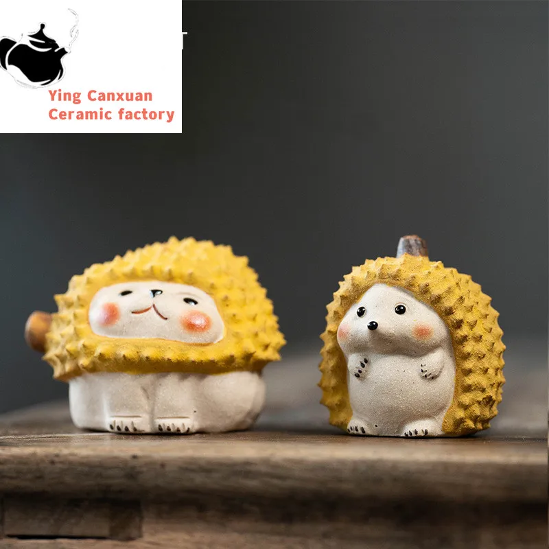 

Chinese Yixing Purple Clay Tea Pet Handmade Durian Hedgehog Model Ornaments Sculpture Tea Figurine Crafts Home Tea Set Decor