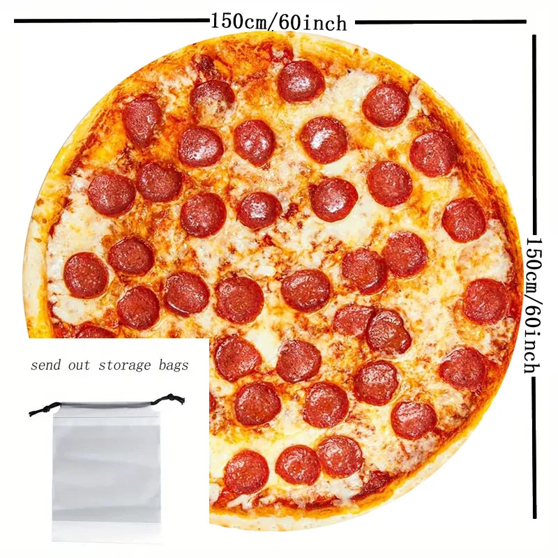 1pc Ham Pizza Print Blanket, Funny Food Flannel Round Blanket, Soft Warm Throw Blanket Nap Blanket For Couch Sofa 3