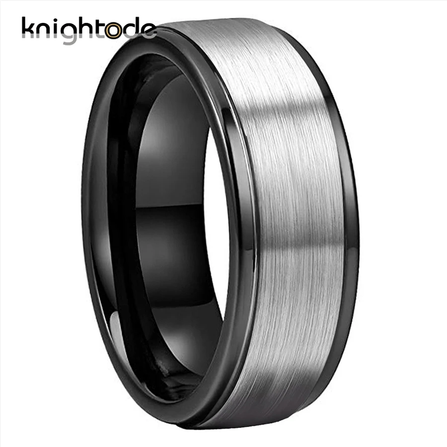 

8mm 3 Colors Tungsten Wedding Band For Men Women Fashion Anniversary Rings Steped Edges Brushed Comfort Fit