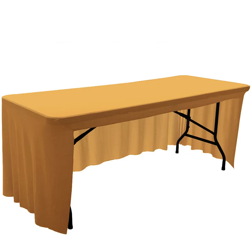 Description Picture 6 of itemSolid Elastic Spandex Tablecloth Hotel Banquet Wedding Exhibition Decor Skirt Table Cover 4/5/6/8FT Stretch Fabric Milk Silk
