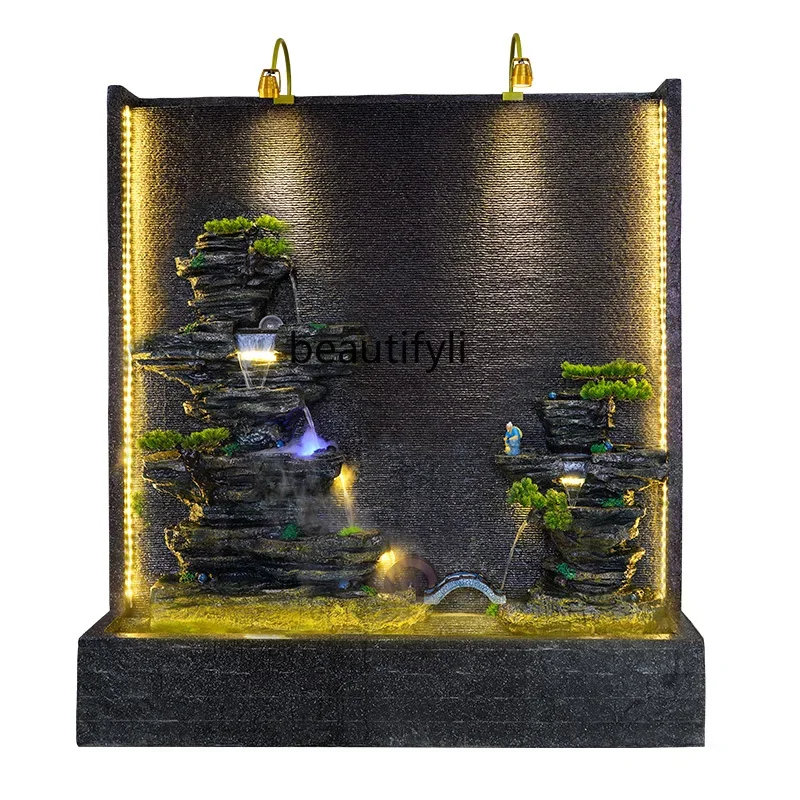 

Large Simple Water Curtain Wall Rockery Fountain Waterscape Living Room Entrance Fortune Fengshui Wheel Flowing Water Ornaments