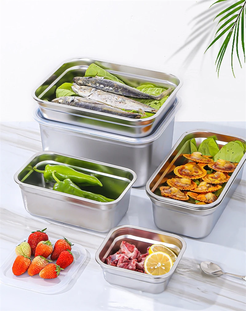 304FoodGradeStainlessSteelRefrigeratorStorageBoxCrisper