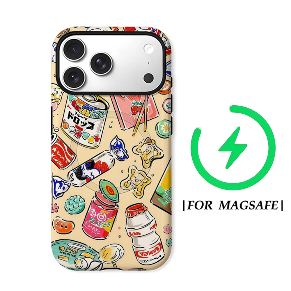 Retro Japanese Snacks Design Magnetic Phone Case - Durable Tough Single/Double-layer Protection