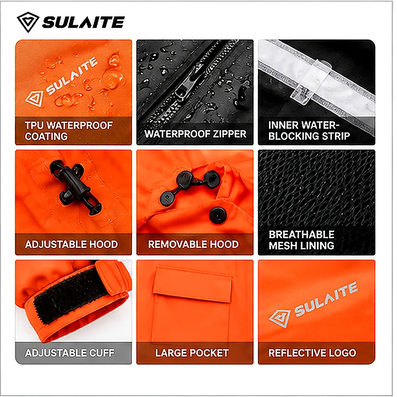 SULAITE SLT0901 경량 방수 오토바이 레인코트 남성용 후드형 통기성 TPU 라이딩 레인 재킷 아웃도어 투어링 기어