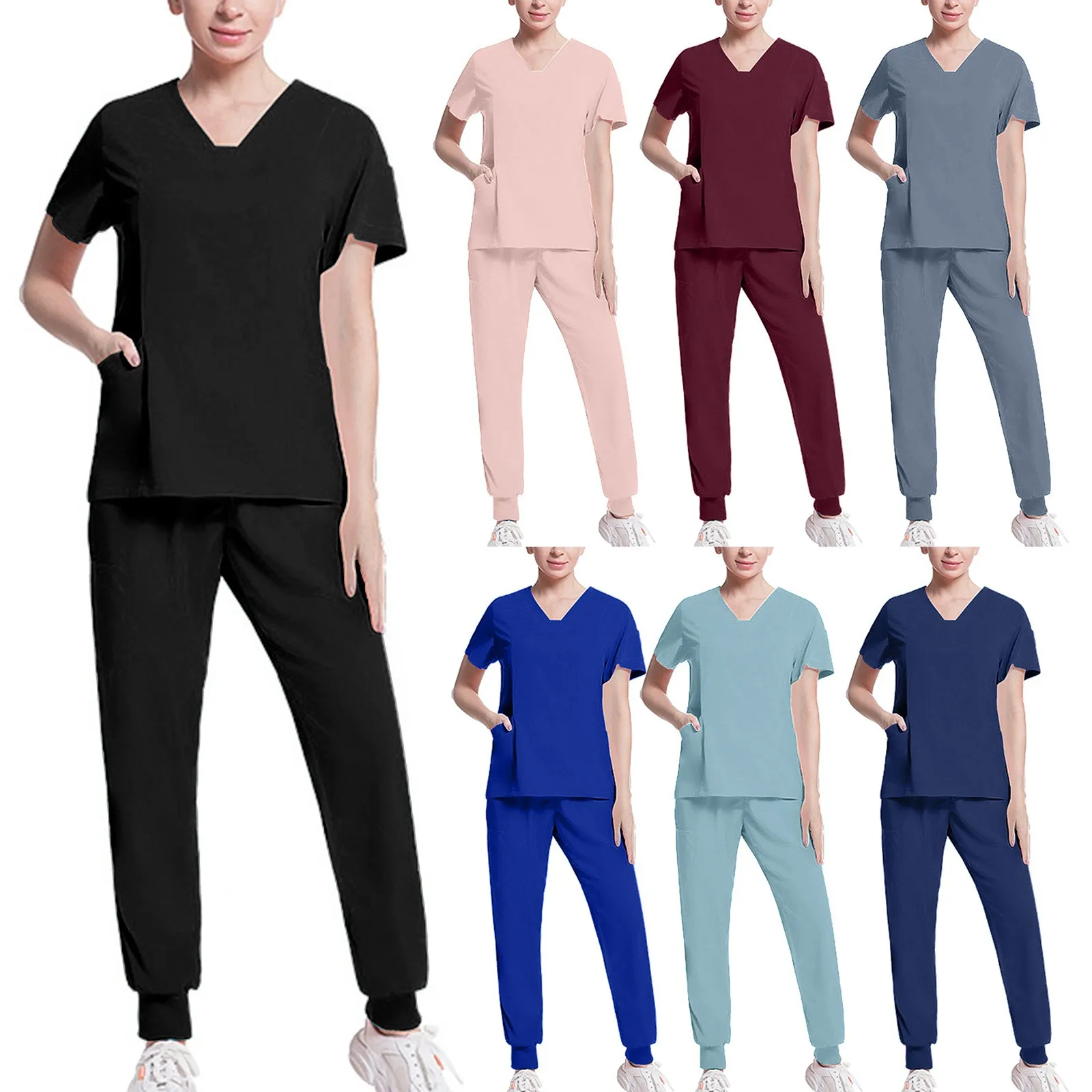 Uniforms Women Scrubs Clothes Operating Room Medical Long Sleeve V Neck