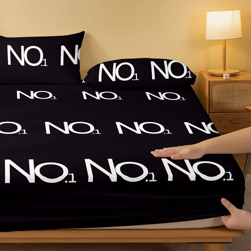 1 Simple modern Letter Geometry printed matte Fitted Sheet, bedroom printed bed cover, bedding (excluding pillowcases) 3