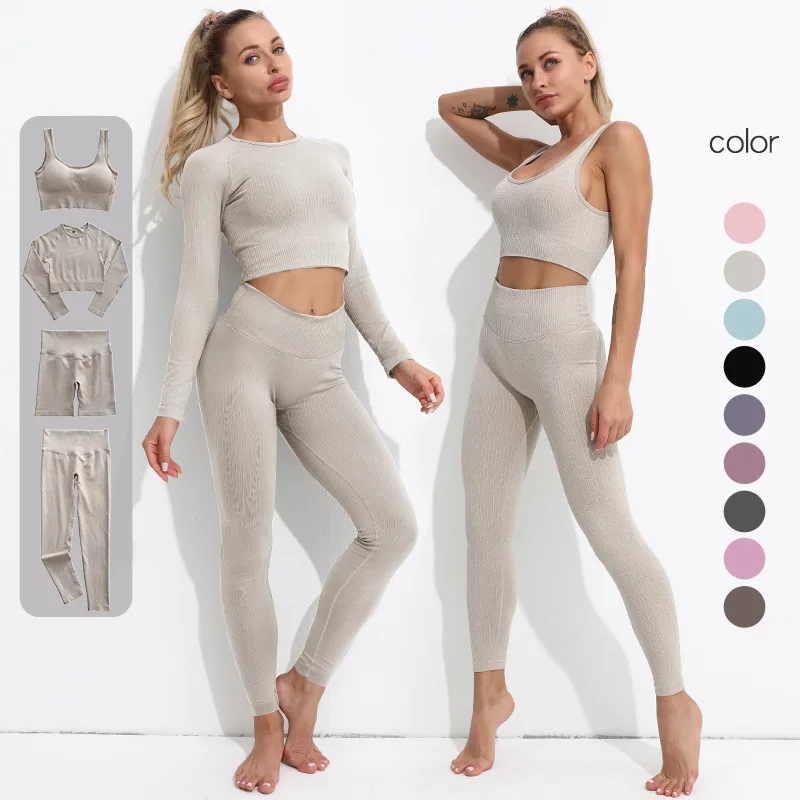 

2/3/4PCS Yoga Sets Women's Tracksuit Seamless Sportswear Gym Femmel Rib Activewear Set Fitness Sport Outfit Leggings For Woman