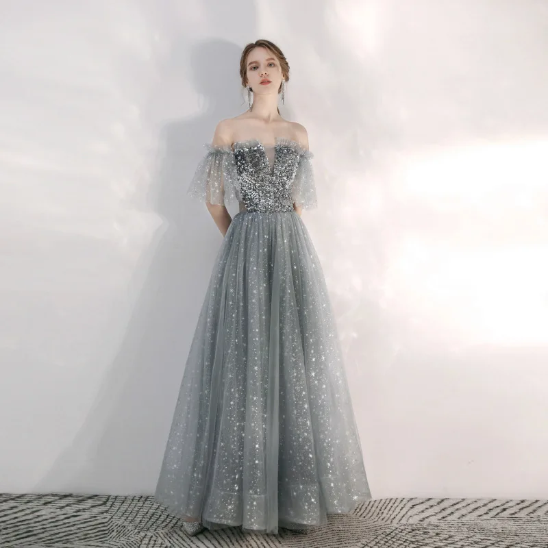 

Formal Evening Dress For Women 2022 New Dinner Meeting Bridal Wedding Womens Sequins Long Skirt