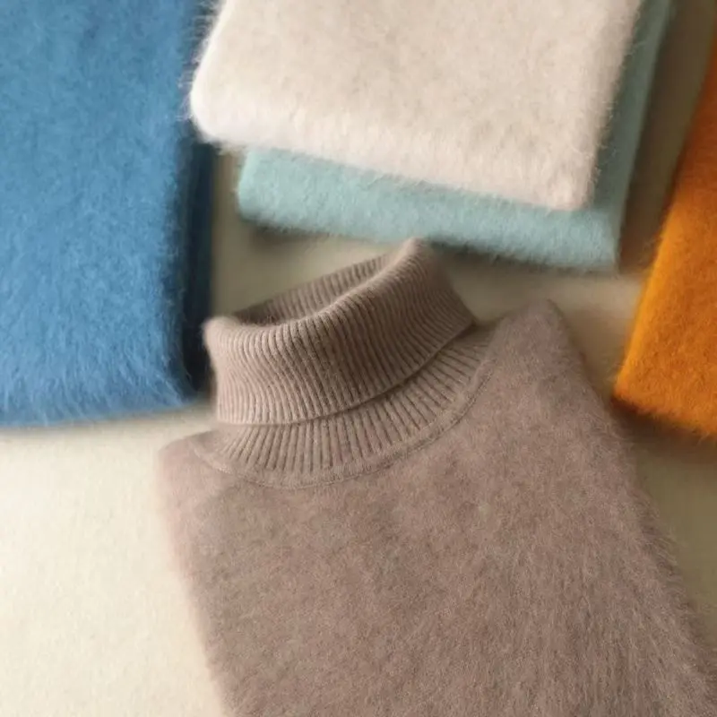 100% Male Mink Cashmere Sweater Solid Color Turtleneck Thick Autumn And Winter Loose Large Size Turtleneck Wool Bottoming Shirt 2