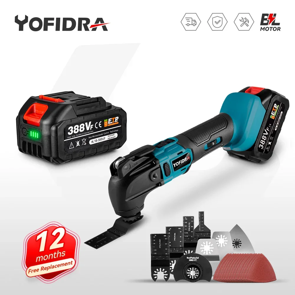 

Yofidra Brushless Oscillating Multi-Tool Electric Saw Trimmer Shovel Cutting Polishing Woodworking Tool for Makita 18V Battery