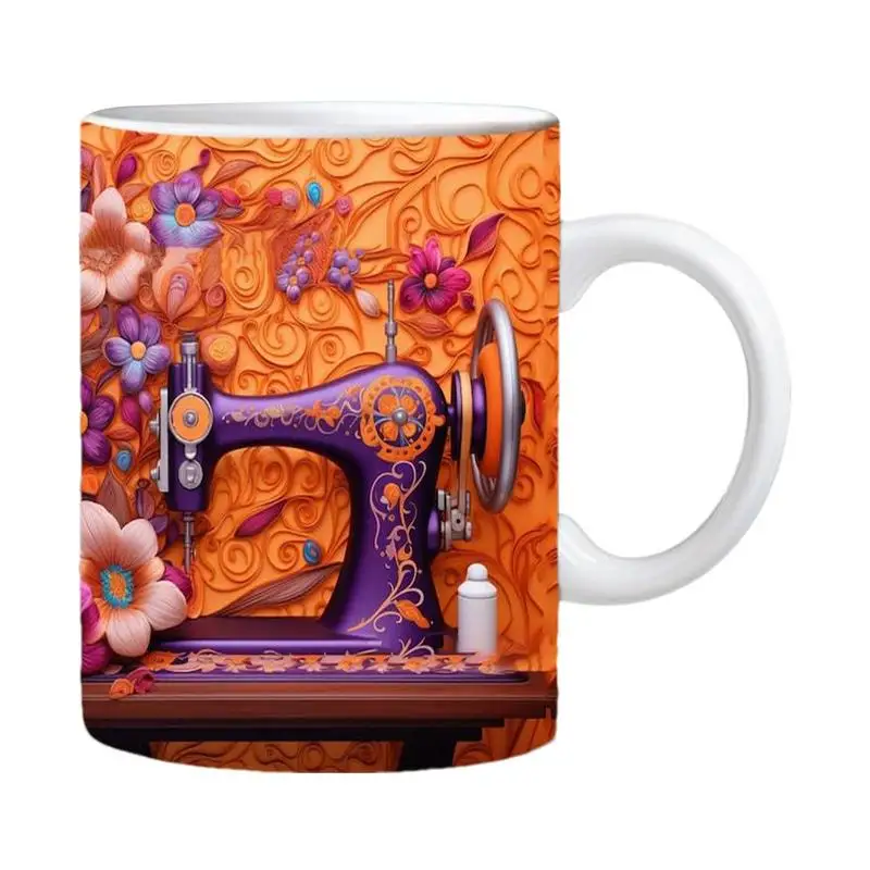

Sewing Painted Mug Ceramic Sewing Painted Cup Dishwasher Safe 3D Sewing Pattern Coffee Mug for Tea and Coffee