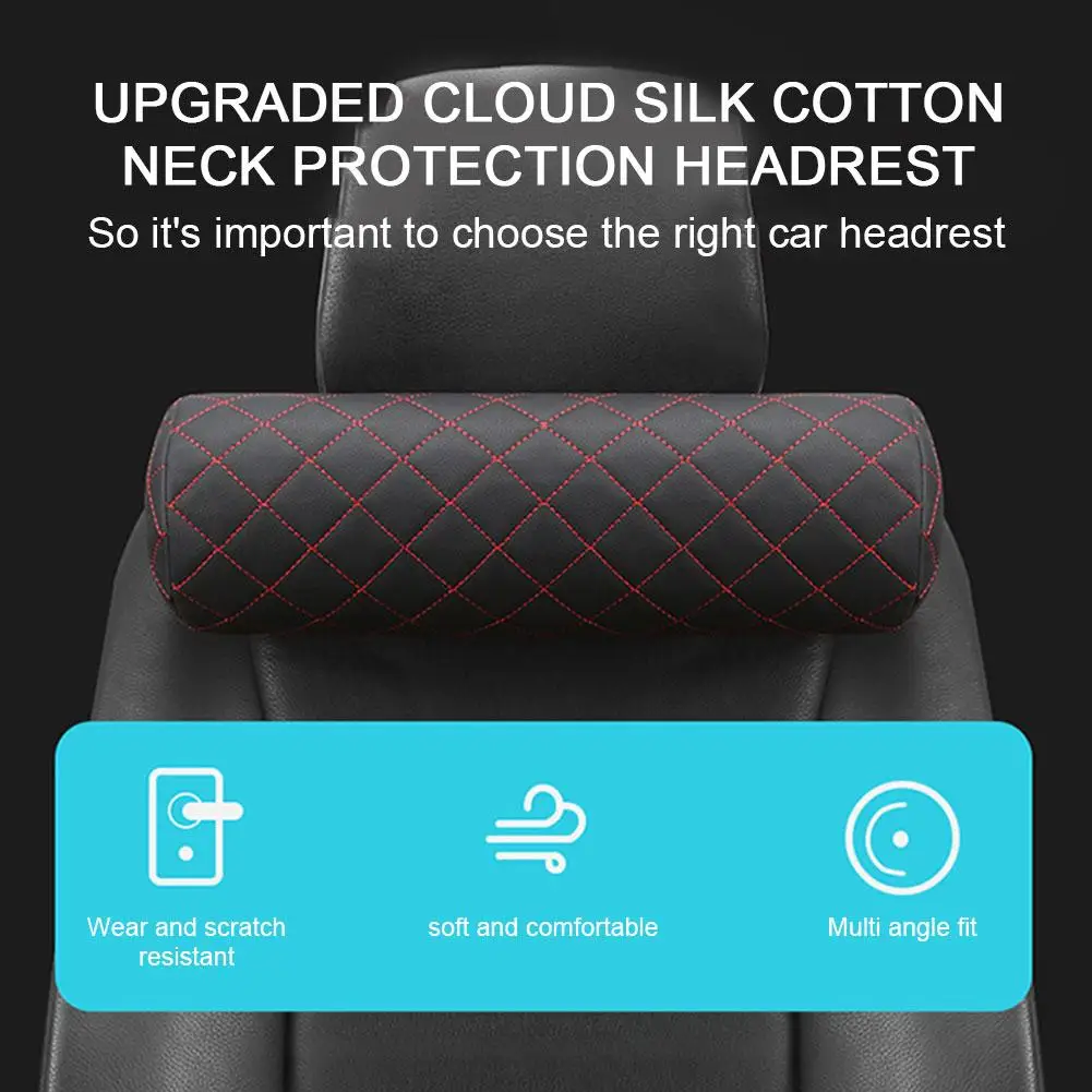 Car Neck Pillow Memory Foam Cervical Pillow Breathable Office Headrest Leather Protector Cylindr T3K2