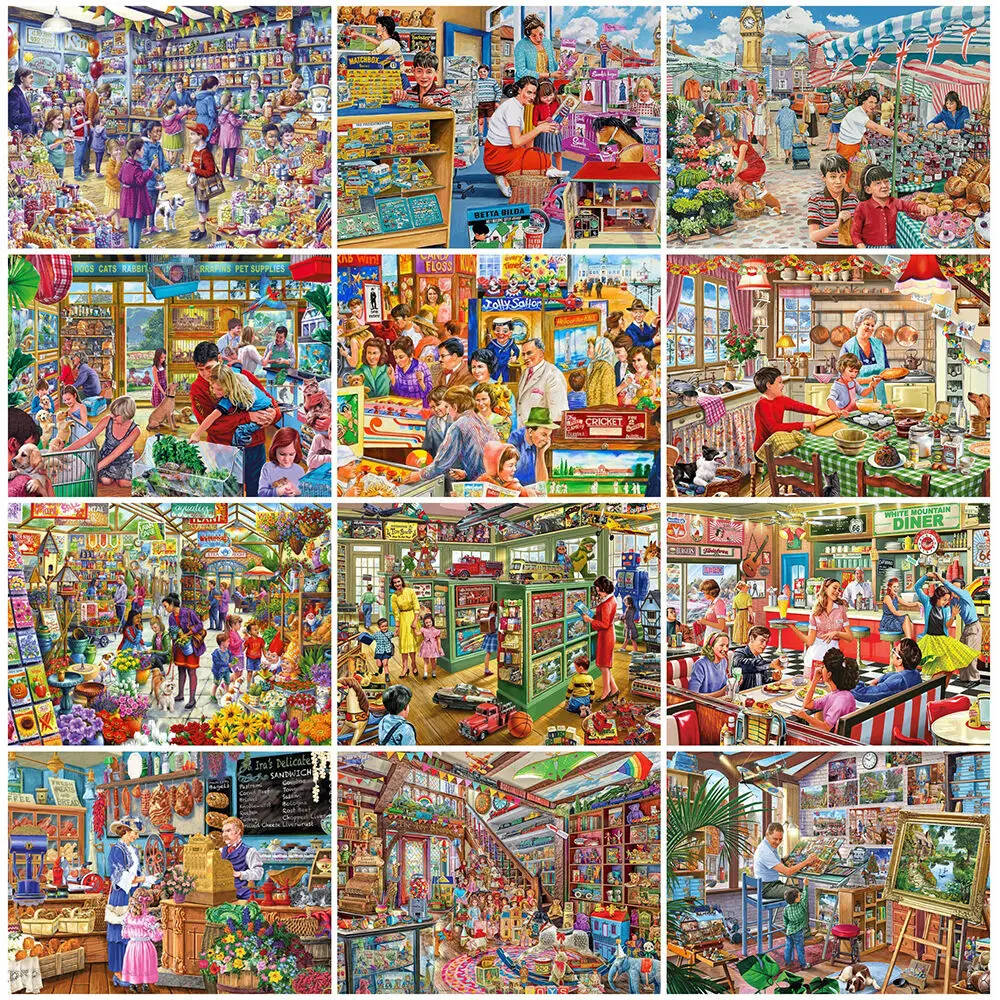 MomoArt Man Woman Diamond Painting 5D DIY Embroidery Shop House Full Square Mosaic Landscape Handmade Hobby