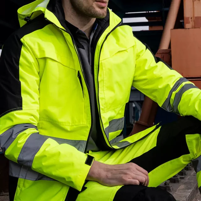 High Visibility Workwear Winter Clothes Hi Vis Suit Reflective Jacket Waterproof Winter and Pockets Reflective Work Pants Set 3