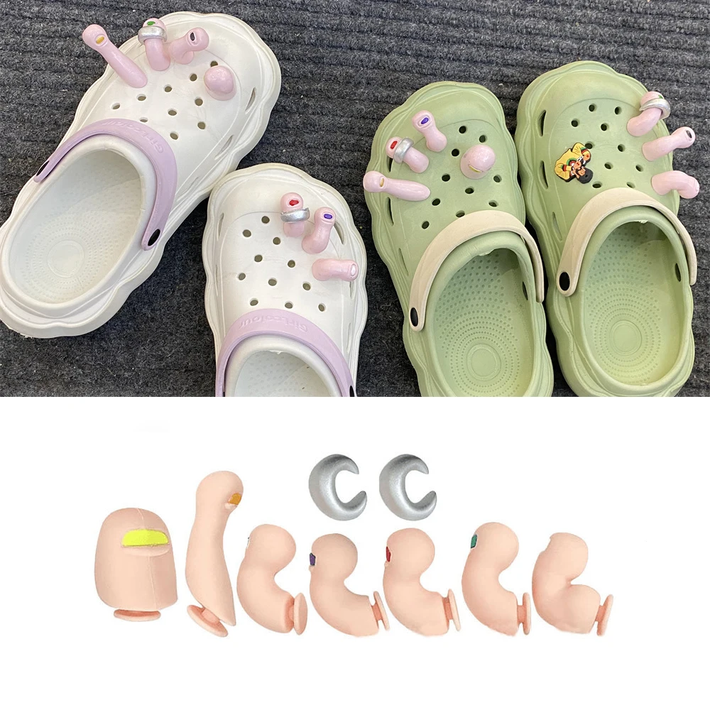  7pcs/set Creative Foot thumb Fun Shoe Charms Sandals Shoes Accessories Decorations for Croc Men Women Halloween Party Gift 