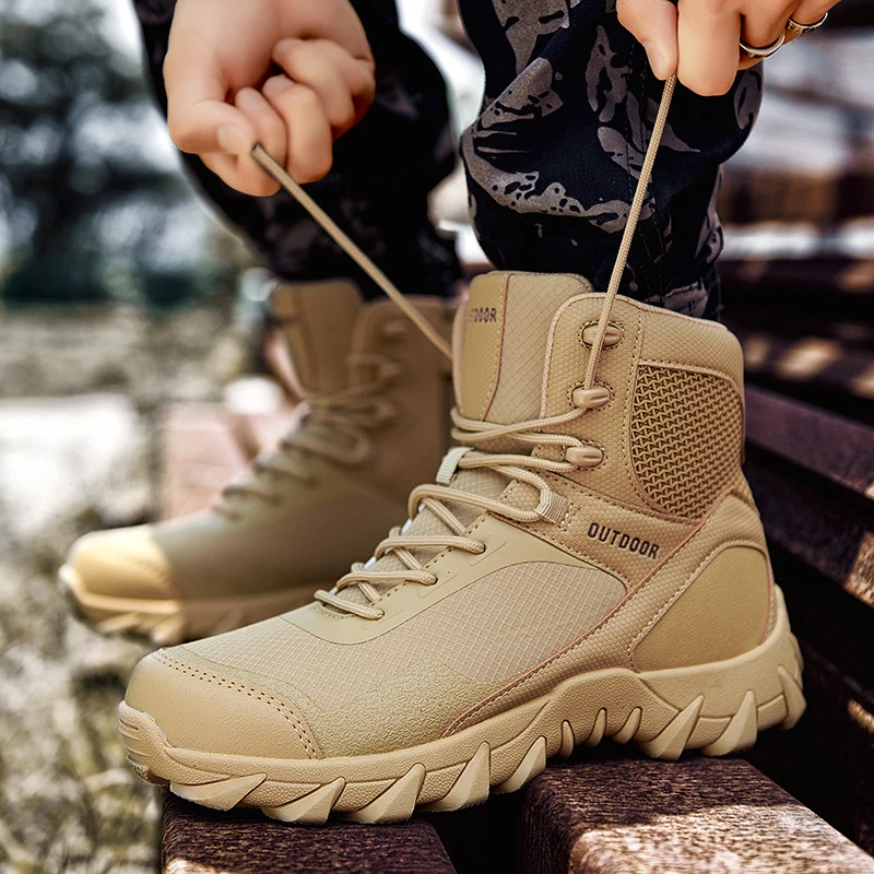 Bottes militaires en caoutchouc antidérapantes pour homme, chaussures de  randonnée en plein air, de marque, de Combat dans le désert, de travail, de  l'armée | AliExpress