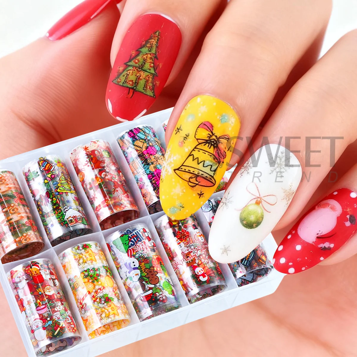 10pcs/box Winter Adorable Christmas Series Nail Transfer Foils Xmas Tree Santa Elk Snowflake Starry Sky Paper 2026 Decor Sliders