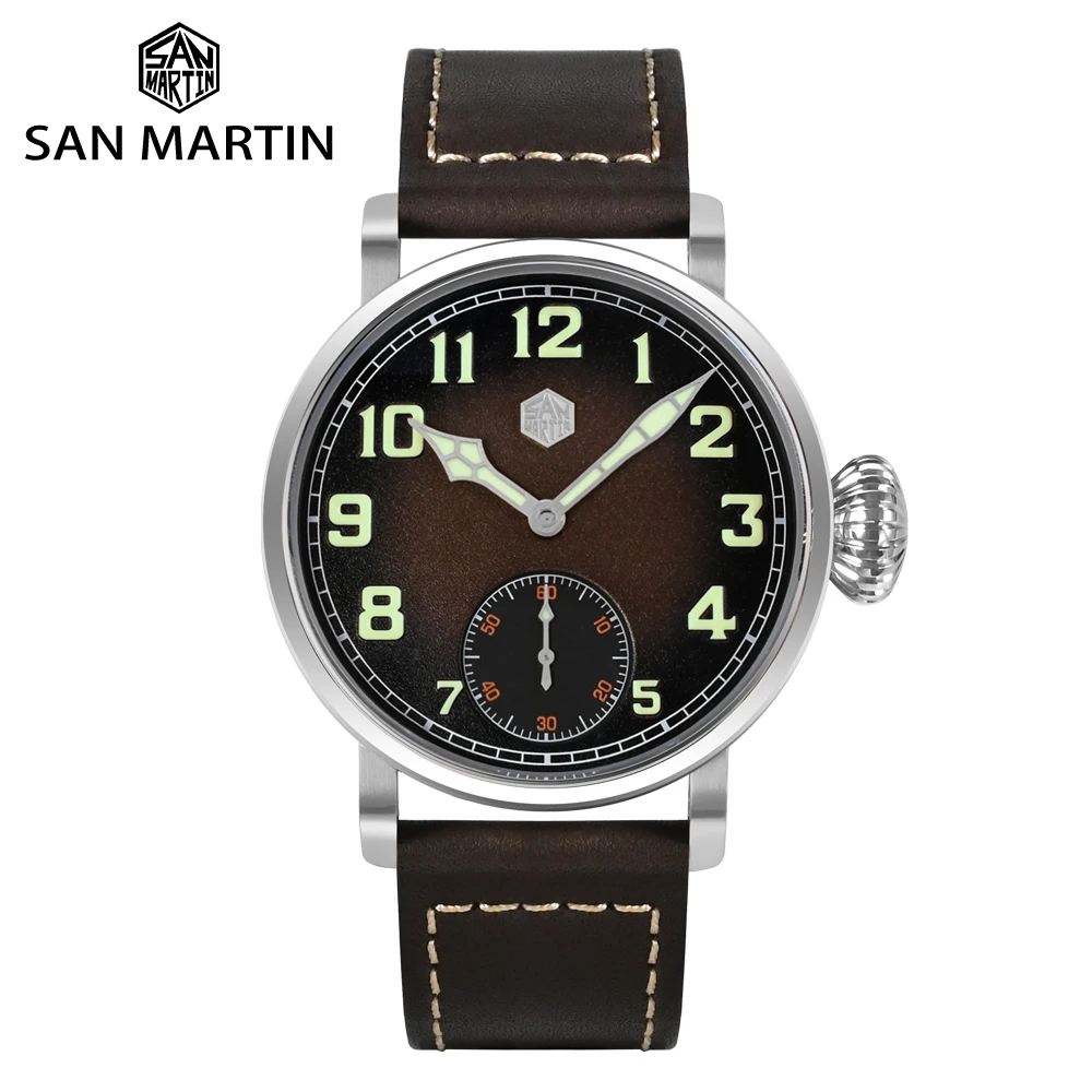 San Martin Vintage 44.5mm Pilot ST3621 Manual Mechanical Men Watch Simple Military Style Sapphire Glass Waterproof 10Bar C3 lume waterproof car truck fuse circuit breaker auto boat manual reset dc circuit breaker