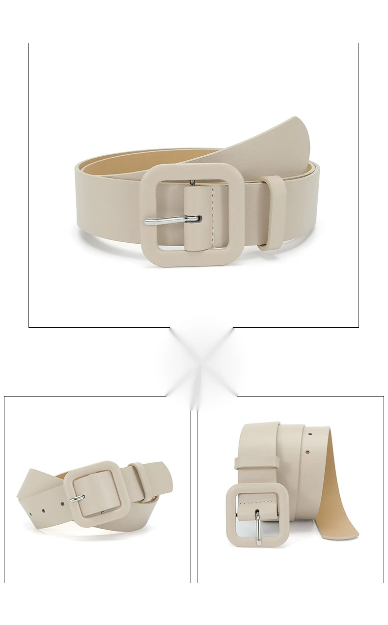 2023 Nuova cintura decorativa color caramello nuova fibbia quadrata Cintura larga per jeans versatili alla moda da donna_voghion.com