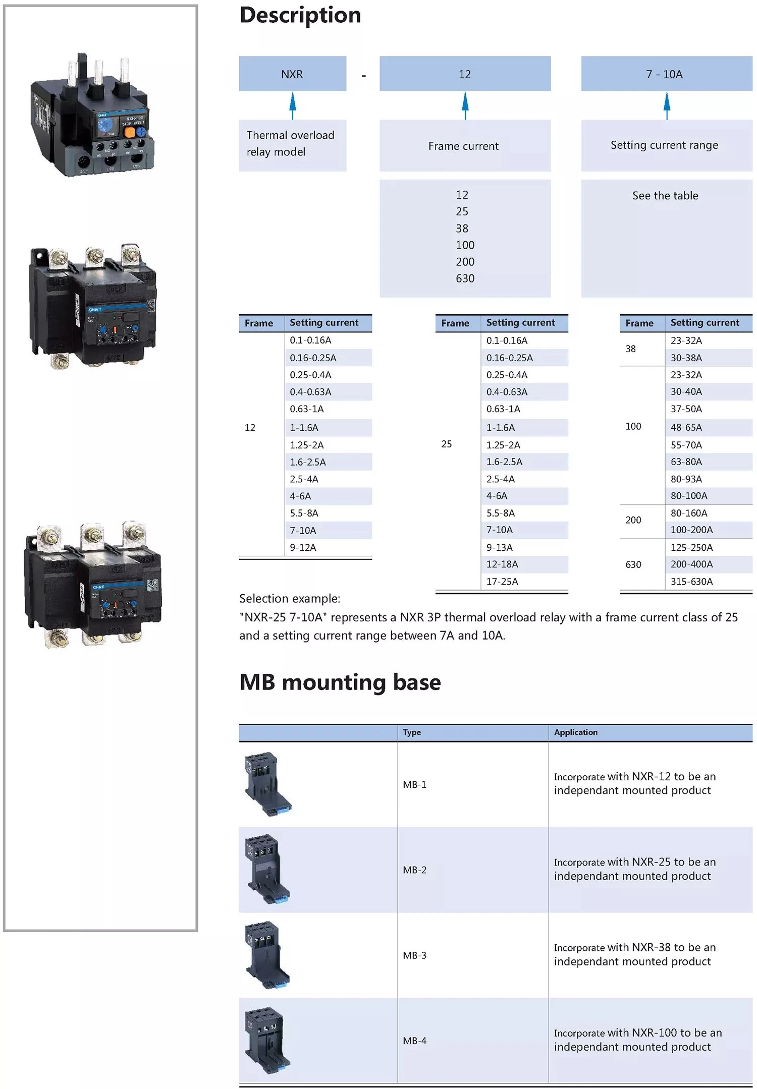 contator AC, NXR-38, NXR-32A-30A-40A, NXR-100, 80A-100A, 0,63 ~ 1A-17-25A