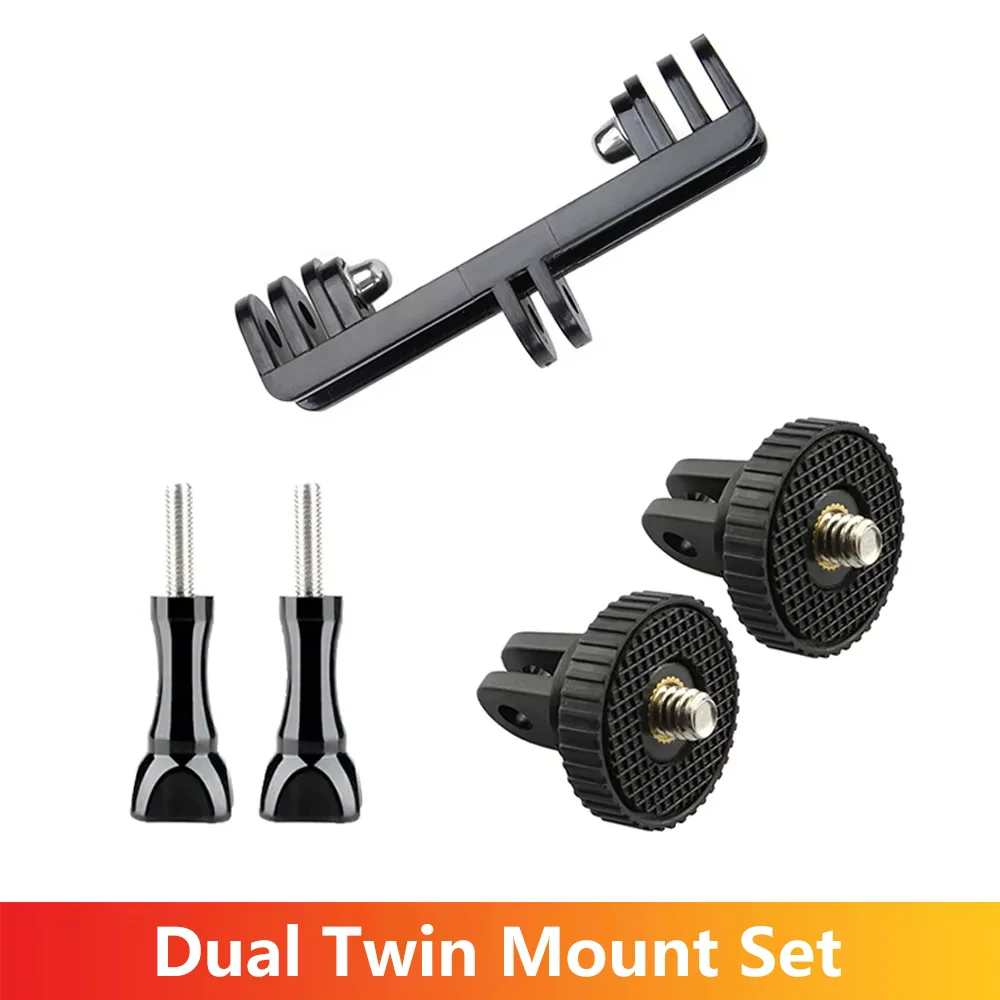 Dual Twin Mount Set 1/4'' Screw Adapter For GoPro Hero 13 12 11 10 9 8 5 Insta360 SJCAM AKASO DJI OSMO Action Camera Accessories